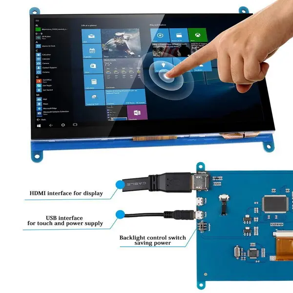 Una pantalla táctil capacitiva conectada a través de HDMI y USB