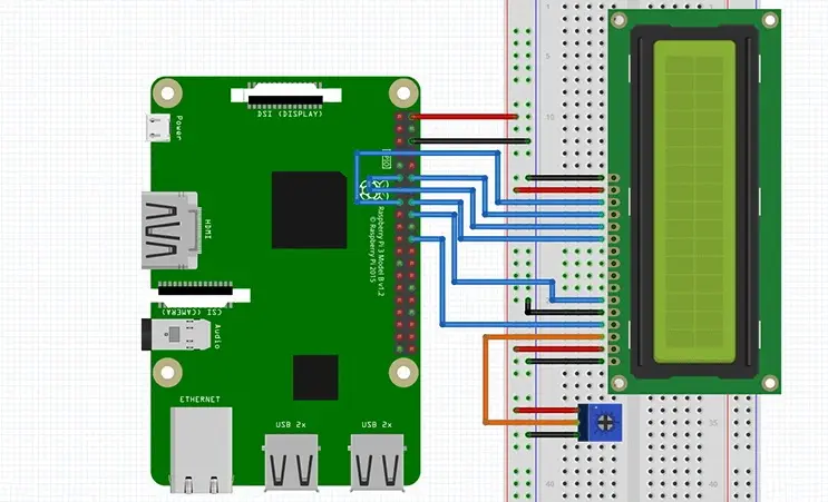 Diagrama de circuito de LCD de 16x2 de Raspberry Pi