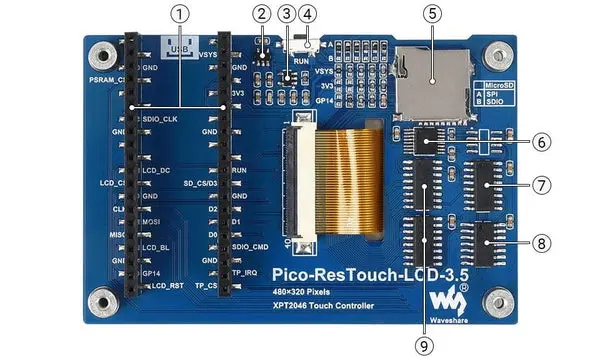 Características de la pantalla táctil Raspberry Pico 3.5