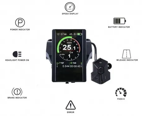 مؤشر دراجة كهربائية شاشة LCD ملونة كاملة لمحرك Bafang Mid Hub