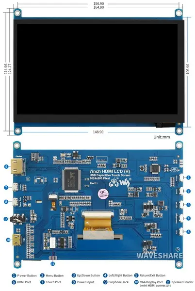 Tamaño exterior de la pantalla táctil capacitiva hdmi de 7 pulgadas Tamaño exterior de la pantalla táctil capacitiva hdmi de 7 pulgadas