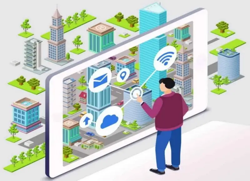 رجل يلمس الشاشة السعوية في الشارع