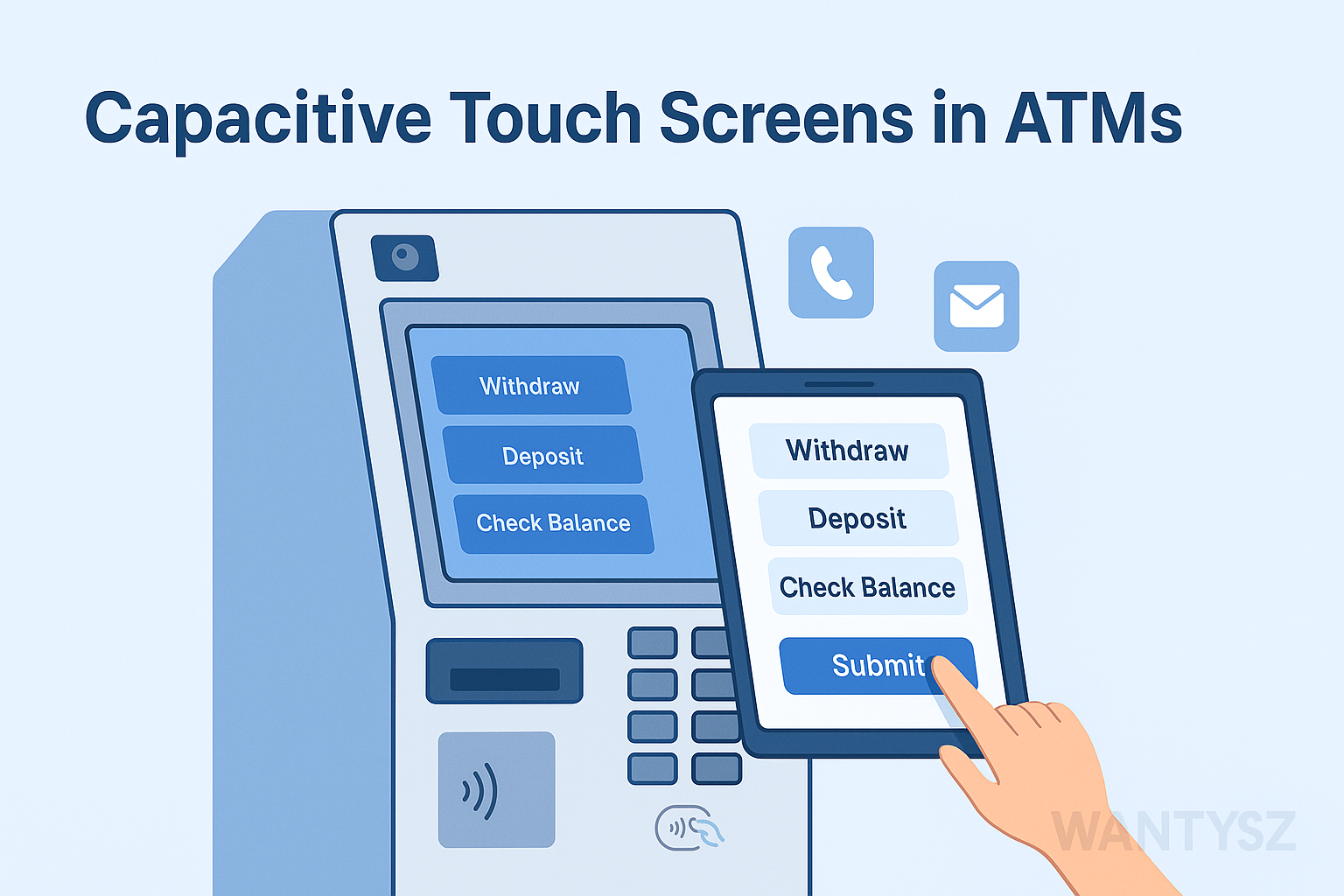 Close-up of a capacitive touch screen on an ATM machine