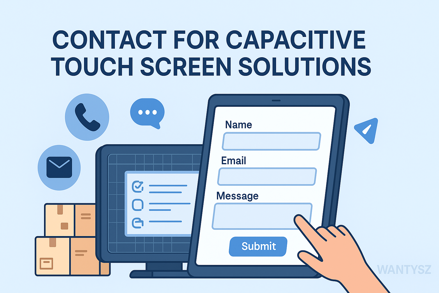 Contact page or customer service image for touch screen supplier